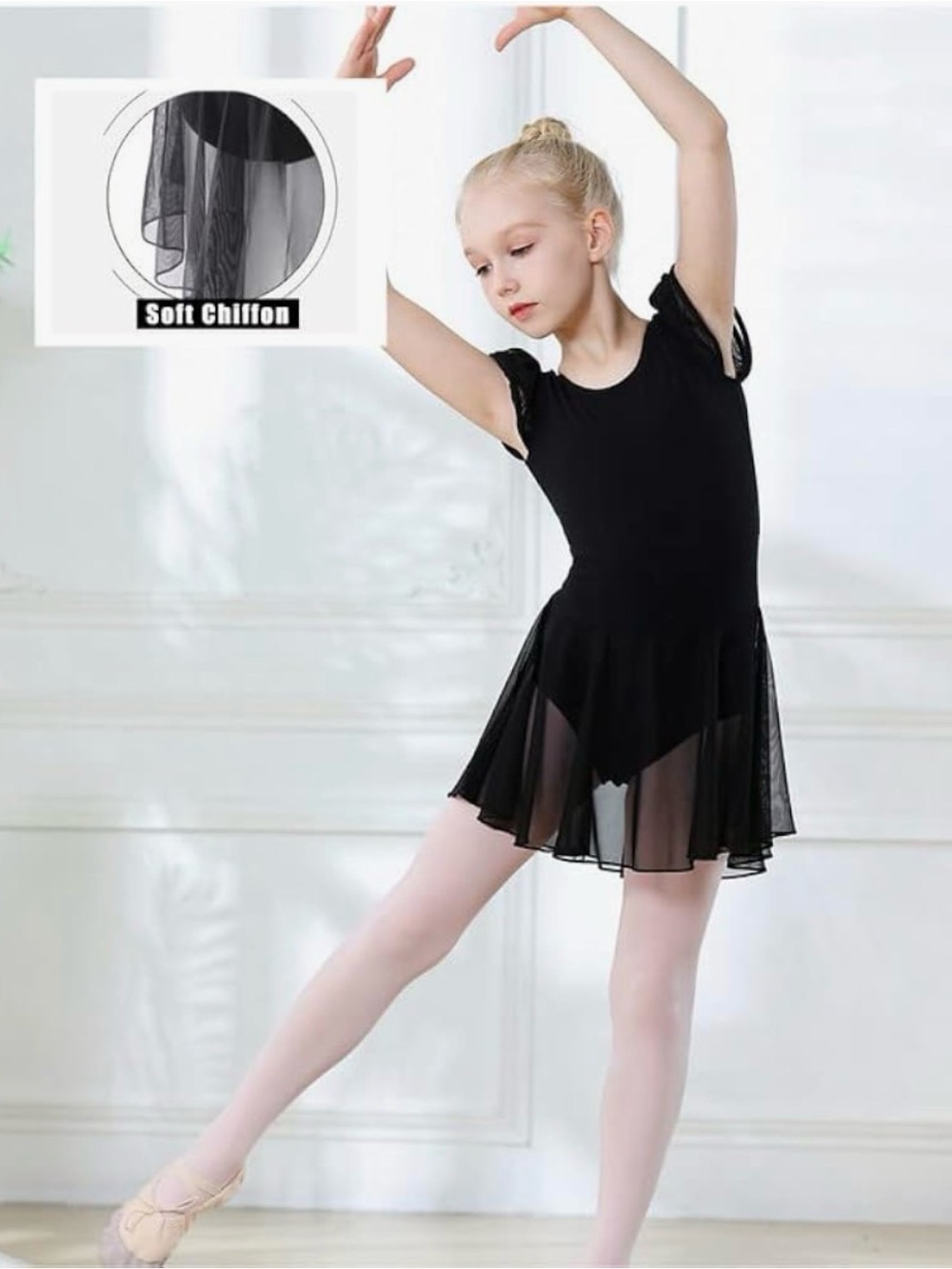 Black Chiffon Ballet Dress for Girls - Kids Dance Costume
